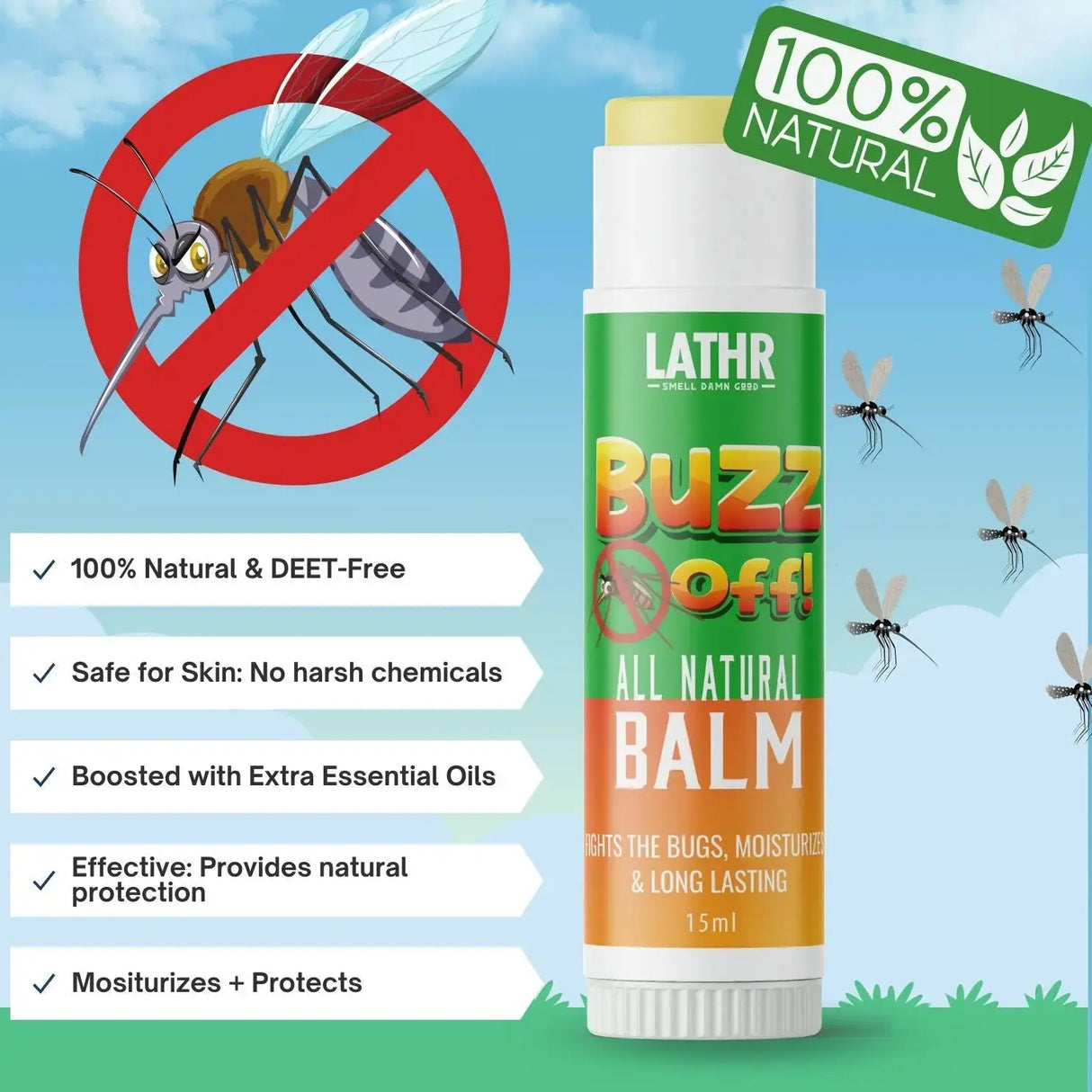 Buzz Off Body Balm Tube LATHR Made In Canada